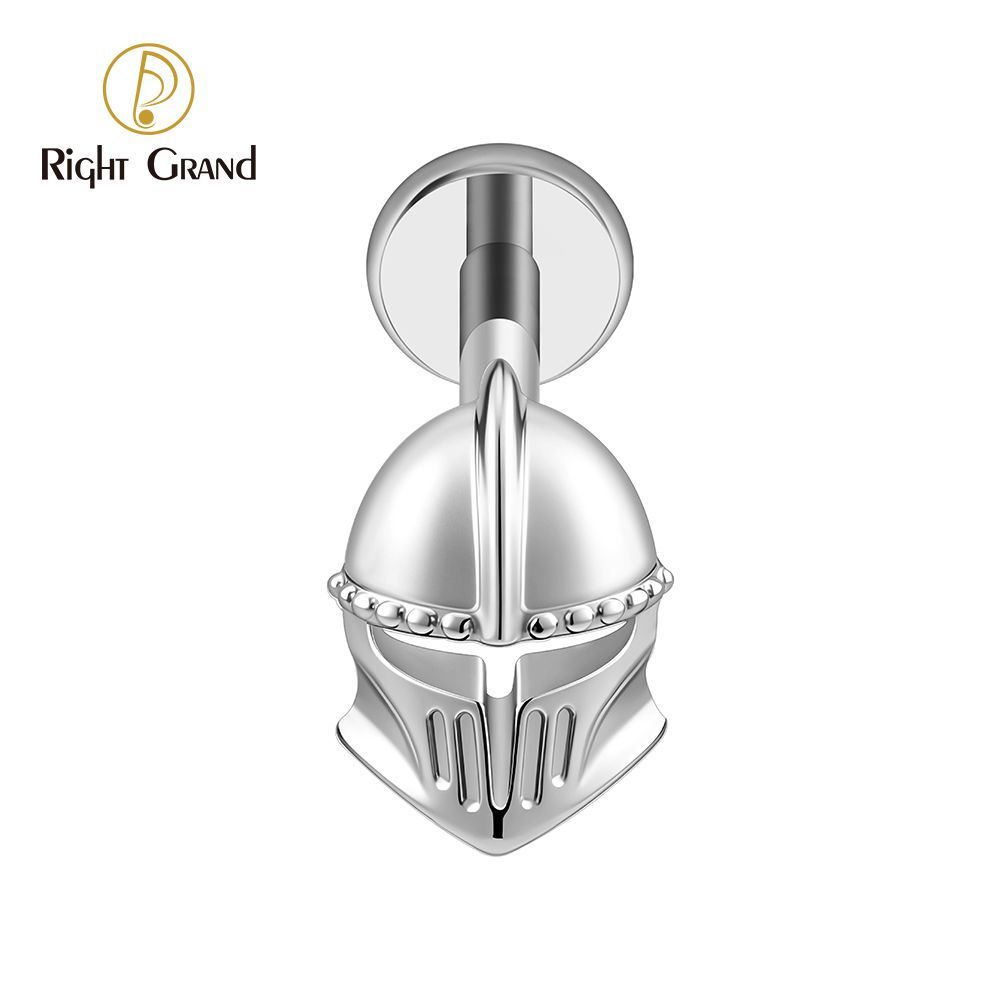Right Grand ASTM F136 Titanium Internal Thread Helmet Labret Ring 16G Flat Back Cartilage Stud Earring Conch Helix Lip Piercing Jewelry