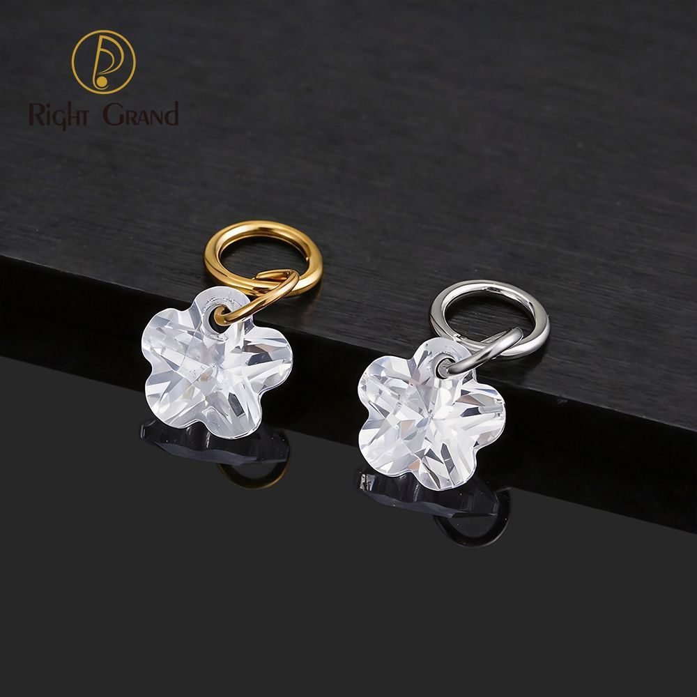 Right Grand Titanium Plum Blossom CZ Drop Ring Charm for Ear Lobe Dangle Hoop Huggie Earrings