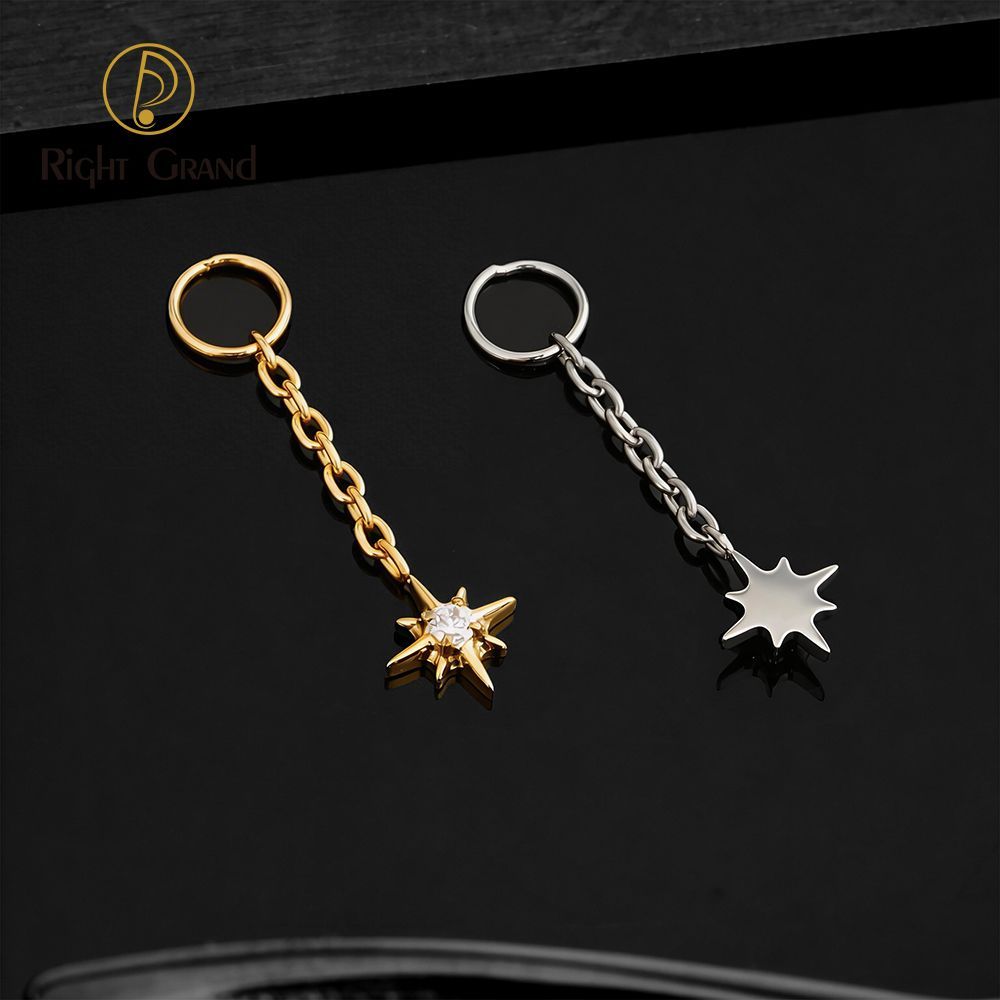 Right Grand ASTM F136 Titanium Starlight Drop Ring Charm for Ear Lobe Dangle Hoop Huggie Earrings