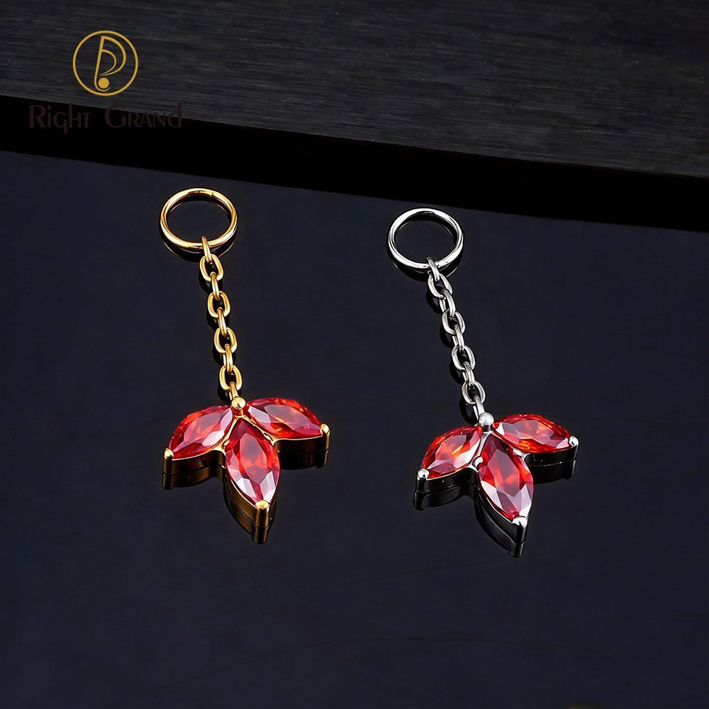 Right Grand ASTM F136 Titanium Marquise Garnet Chain Drop Ring Charm for Ear Lobe Dangle Hoop Huggie Earrings