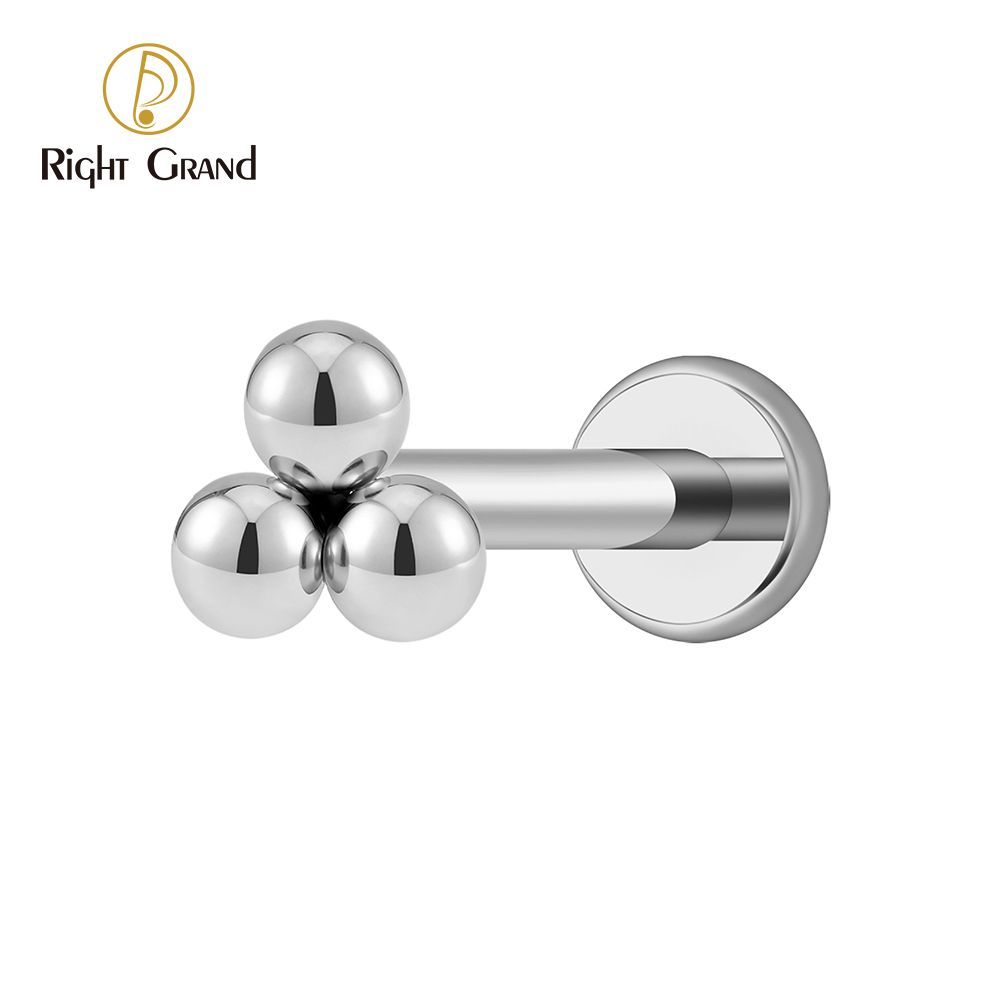 Right Grand Titanium 18G/16G Threadless Push Pin Labret Stud Trinity Beads Tragus Piercing Labret Studs