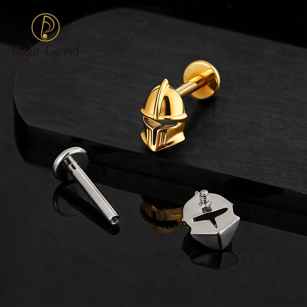 Right Grand ASTM F136 Titanium Internal Thread Helmet Labret Ring 16G Flat Back Cartilage Stud Earring Conch Helix Lip Piercing Jewelry