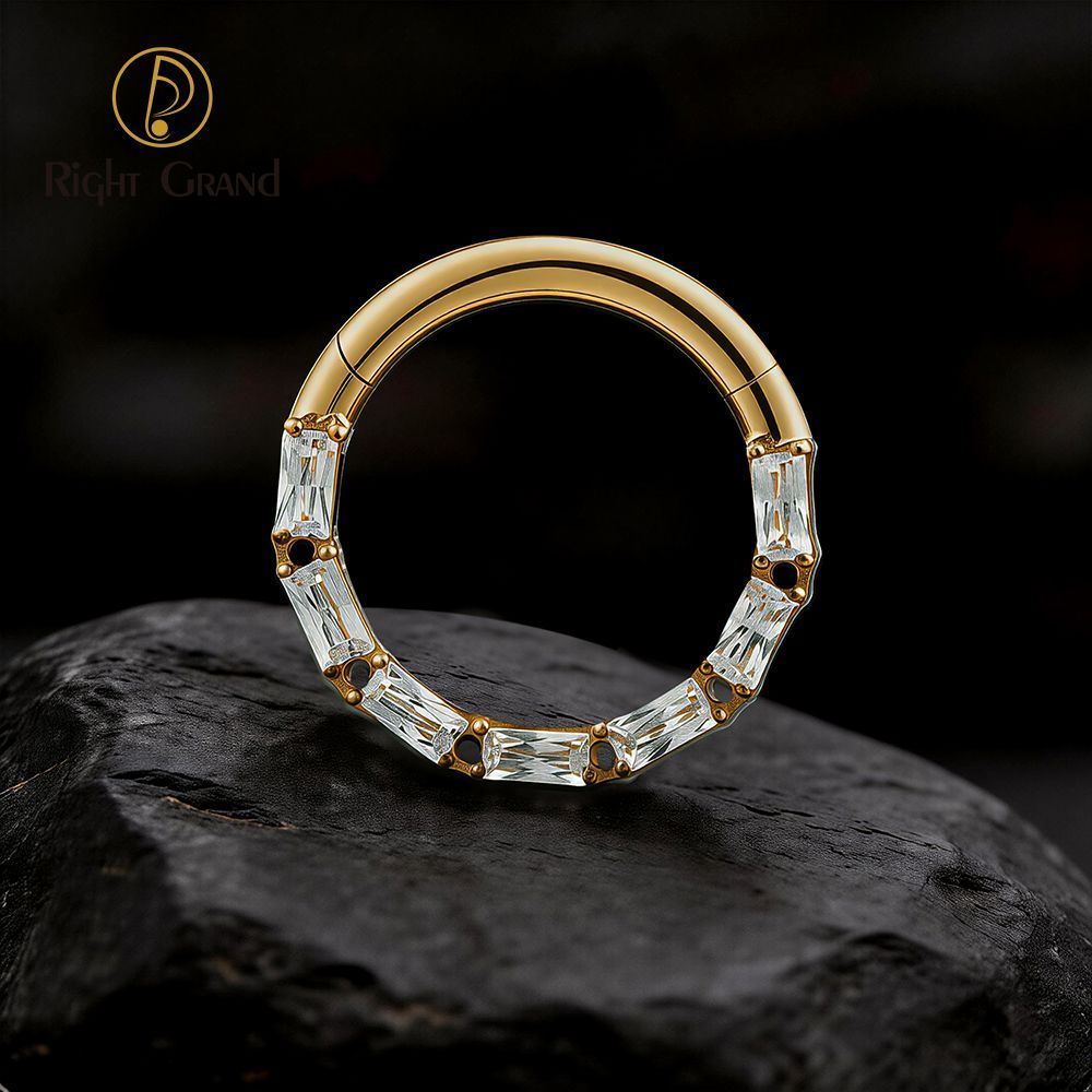 Right Grand Titanium Square CZ Surround Hinged Septum Clicker Nose Ring 16G Daith Helix Hoop Earring Piercing Jewelry