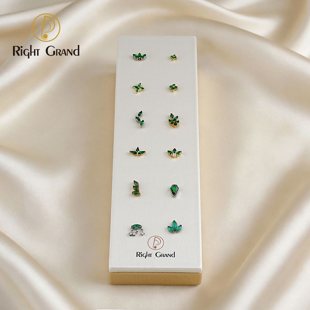 Right Grand High Quality Fiberboard Leather Rectangular Sloped Display Stand for Piercing Body Jewelry Modern Display Holder with 12 Holes
