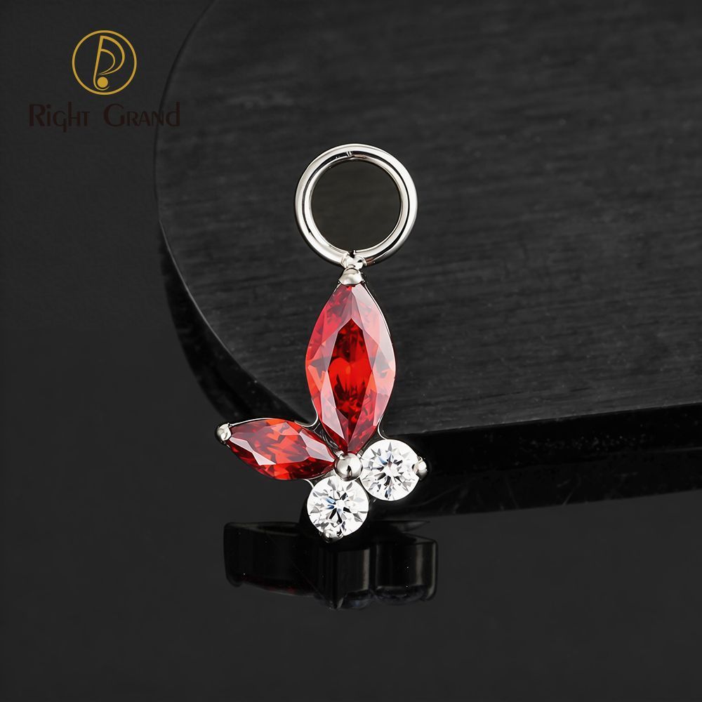 Right Grand ASTM F136 Titanium Marquise Garnet Butterfly Drop Ring Charm for Ear Lobe Dangle Hoop Huggie Earrings