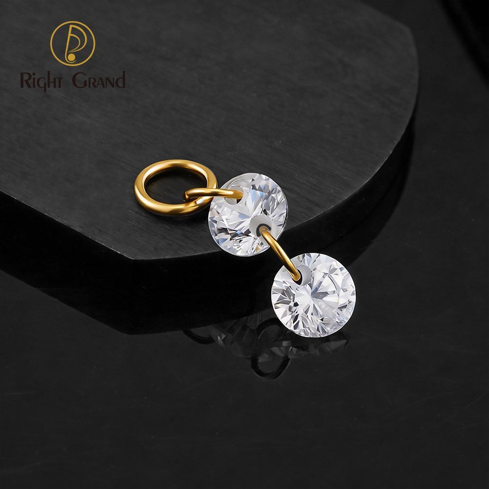 Right Grand ASTM F136 Titanium Double Round CZ Drop Ring Charm for Ear Lobe Dangle Hoop Huggie Earrings