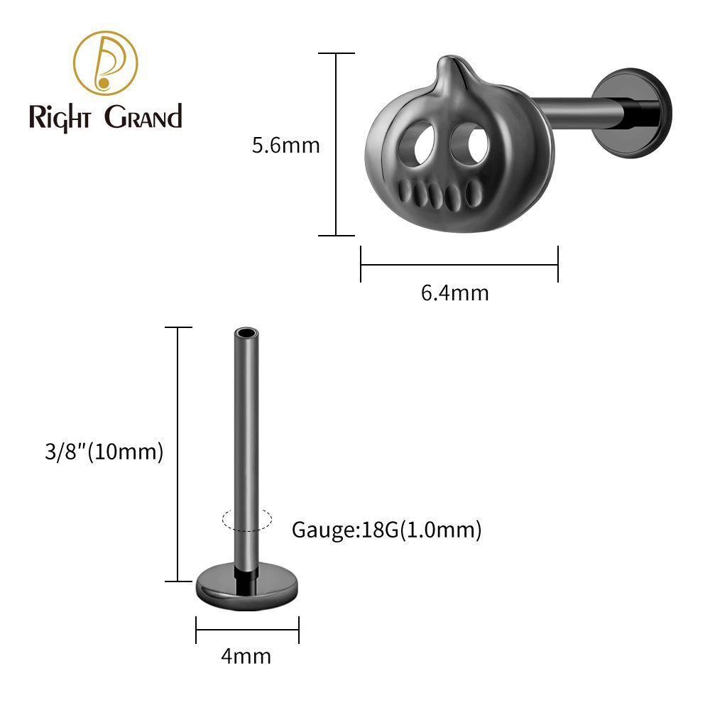 Right Grand Titanium 16G/18G Threadless Push Pin Halloween Pumpkin Ghost Punk Labret Ring 16G Flat Back Cartilage Stud Earring Conch Helix Lip Piercing Jewelry