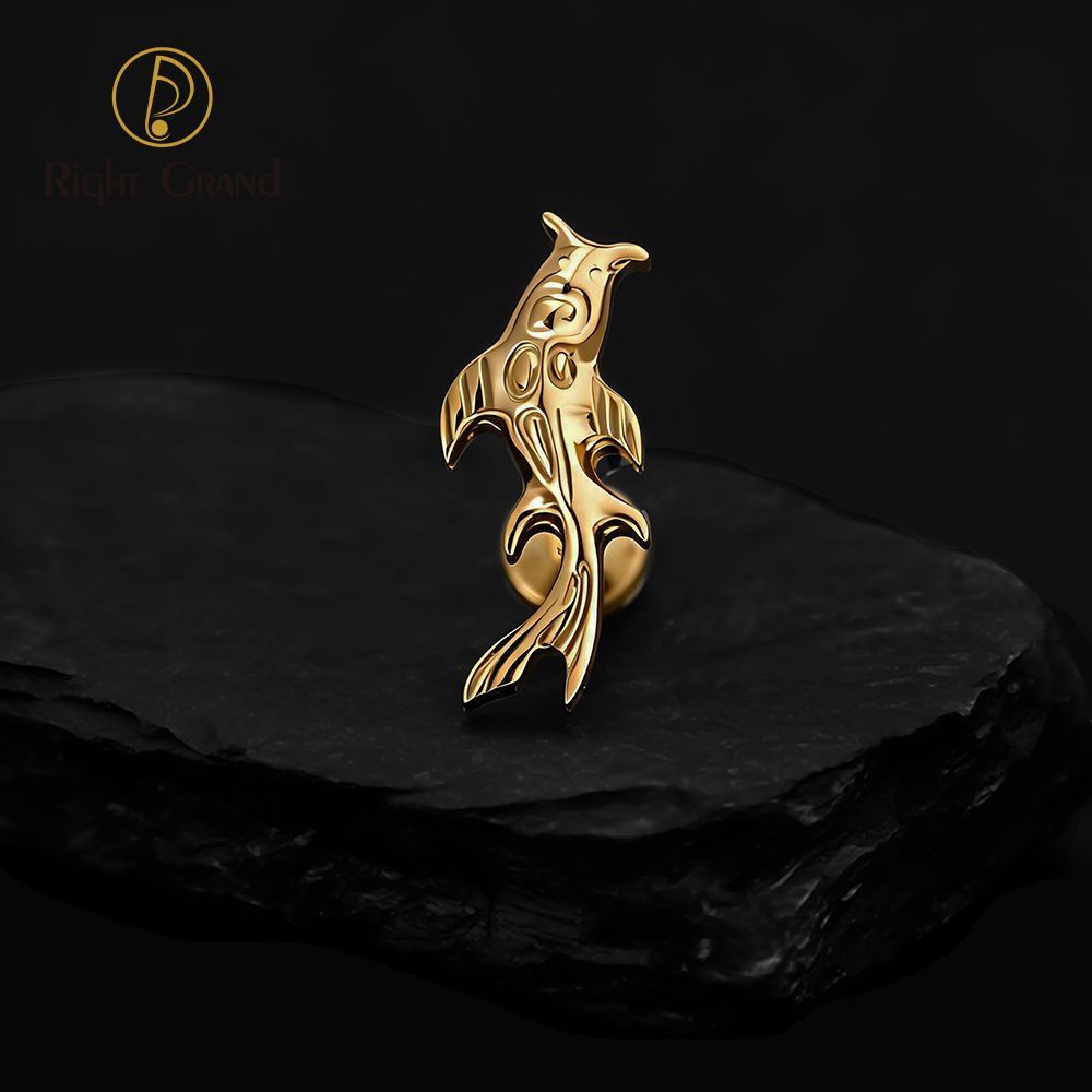Right Grand Titanium 16G/18G Threadless Push Pin Koi Fish Cartilage Earring Tiny Tragus Stud Helix Conch Flatback Piercing 16G Animal Body Jewelry