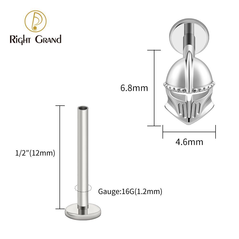 Right Grand ASTM F136 Titanium Internal Thread Helmet Labret Ring 16G Flat Back Cartilage Stud Earring Conch Helix Lip Piercing Jewelry