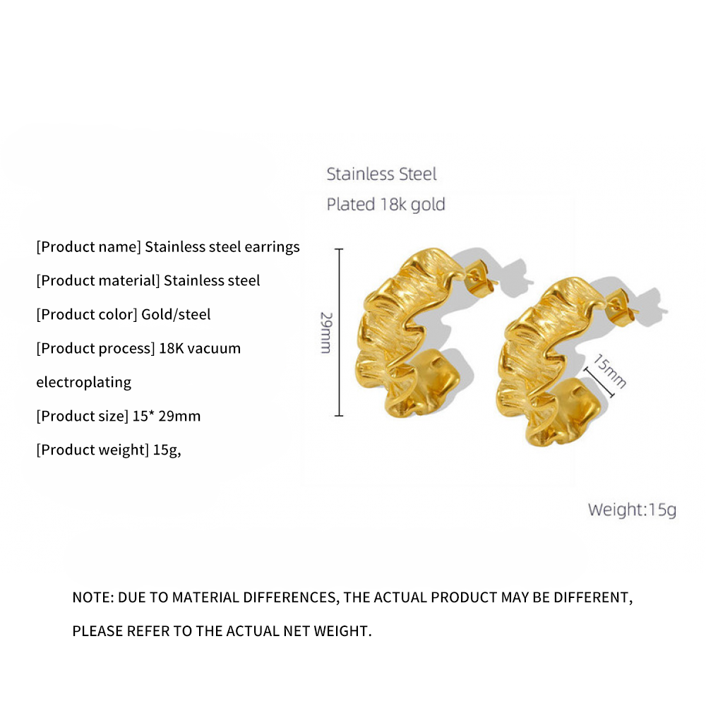 Right Grand 2023 New Vintage Women Trendy Jewelry Twist Folded Gold Plated Chunky Hoops Earrings Stainless Steel