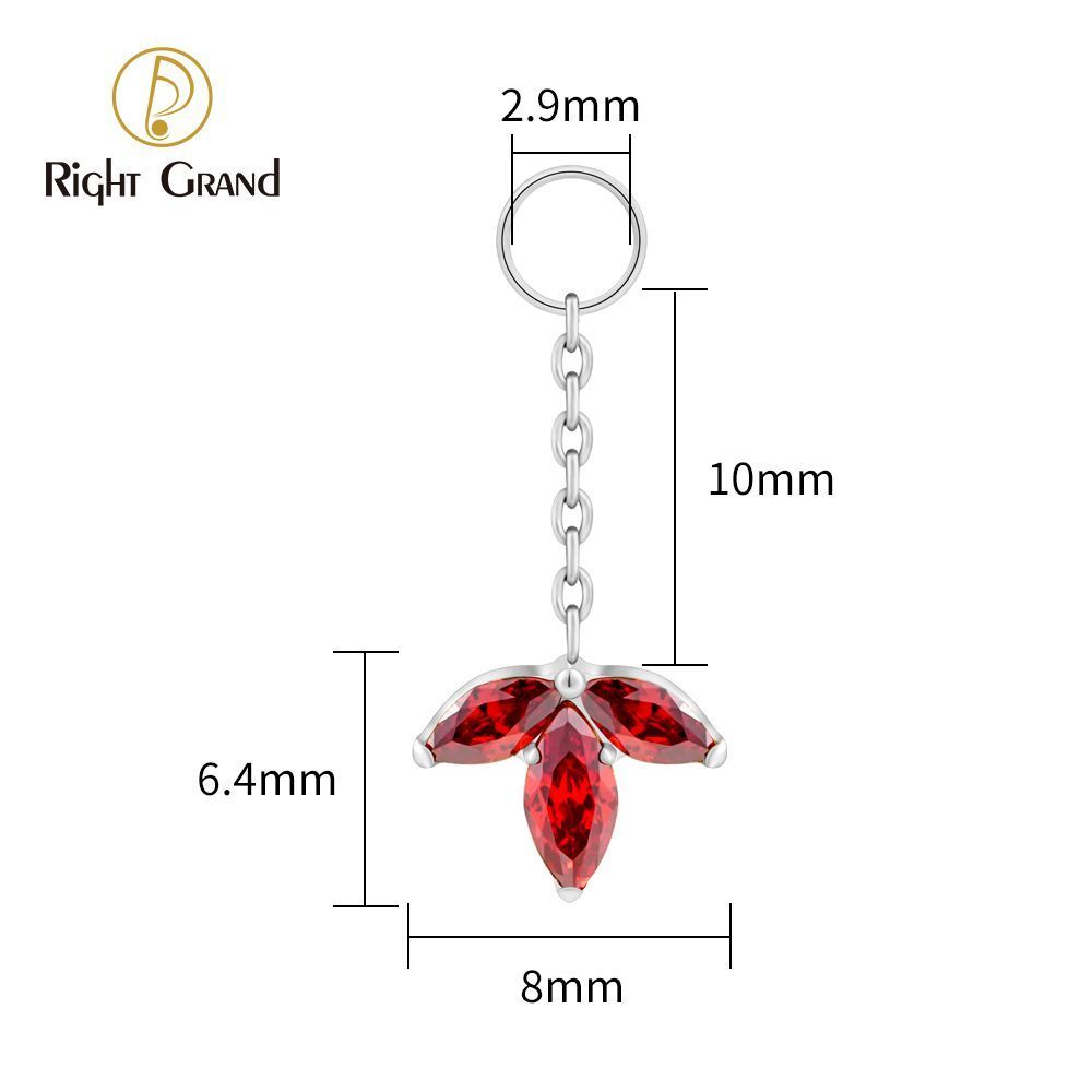 Right Grand ASTM F136 Titanium Marquise Garnet Chain Drop Ring Charm for Ear Lobe Dangle Hoop Huggie Earrings