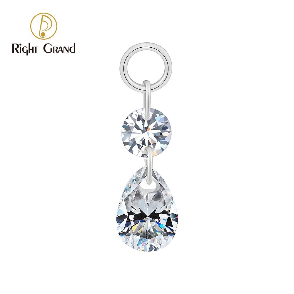 Right Grand ASTM F136 Titanium Round & Waterdrop CZ Drop Ring Charm for Ear Lobe Dangle Hoop Huggie Earrings