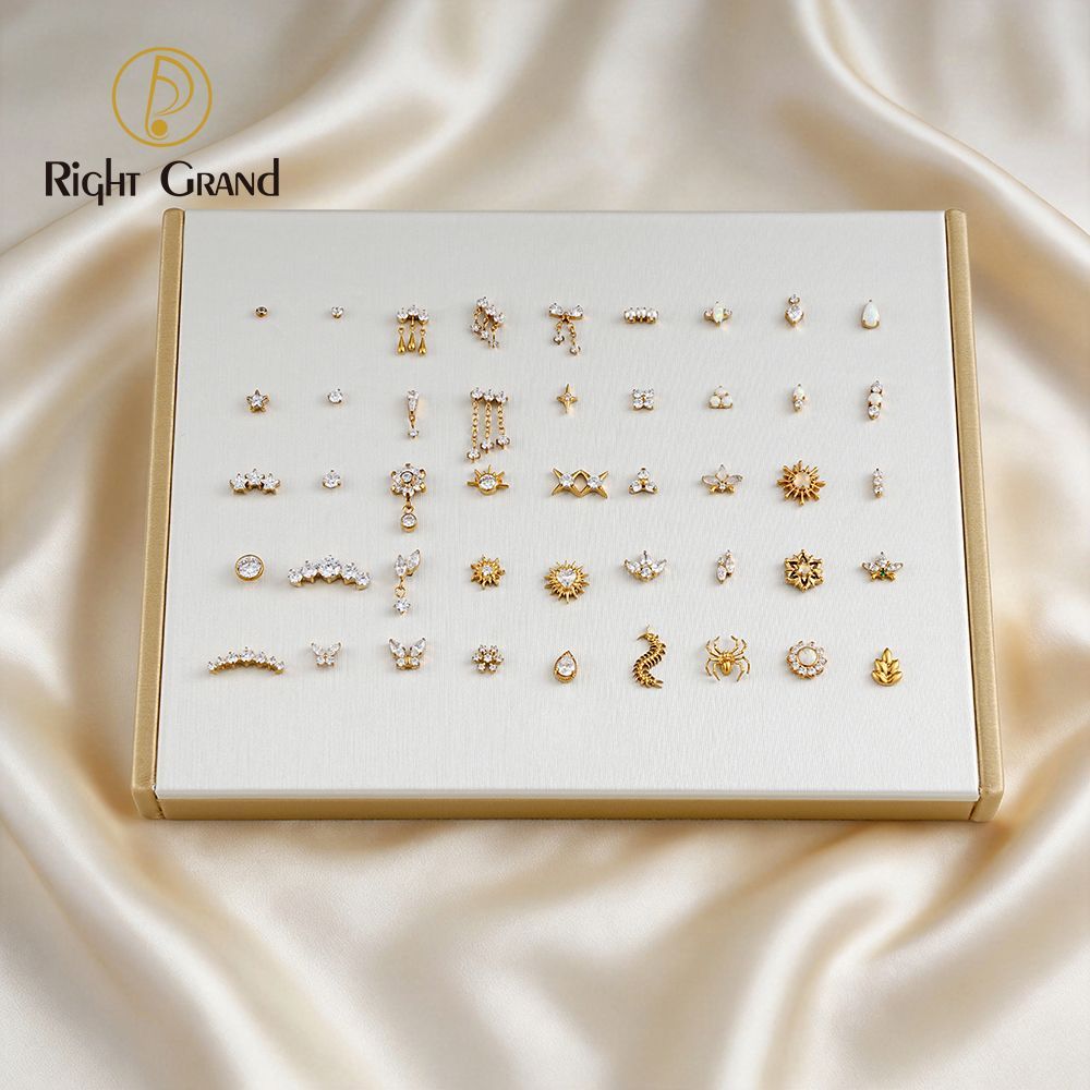 Right Grand High Quality Fiberboard Leather Rectangle Sloped Display Stand for Piercing Body Jewelry Modern Display Holder with 45 Holes