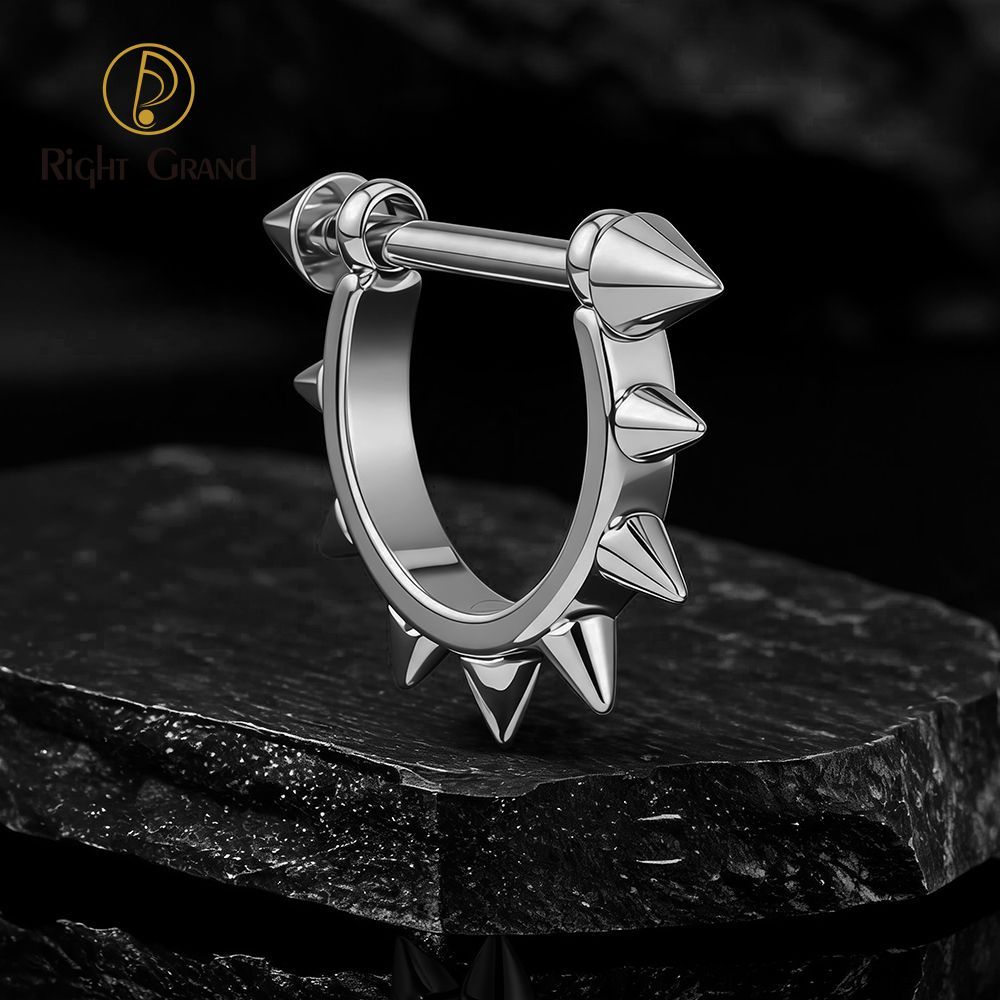 Right Grand Titanium Cone Straight Barbell Hinged Septum Clicker Nose Ring 16G Daith Helix Hoop Earring Piercing Jewelry