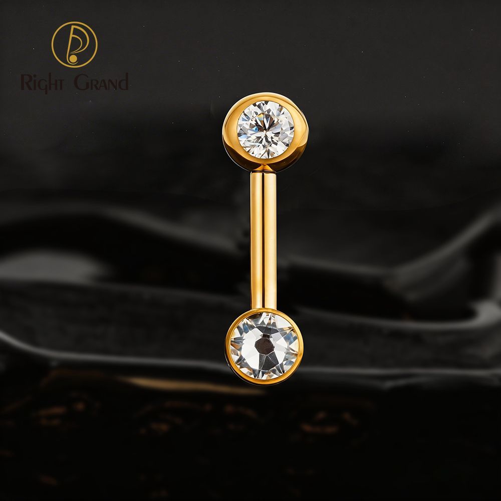 Right Grand ASTM F136 Titanium Mirror Ball Bezel Setting CZ Vertical Hood Piercing 14G L-Bend Barbell Christina Piercing Jewelry