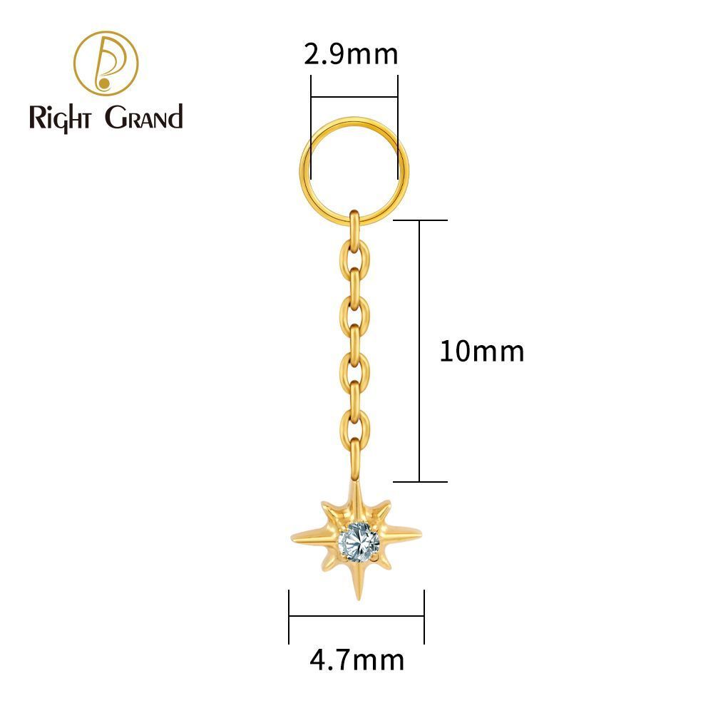 Right Grand ASTM F136 Titanium Starlight Drop Ring Charm for Ear Lobe Dangle Hoop Huggie Earrings