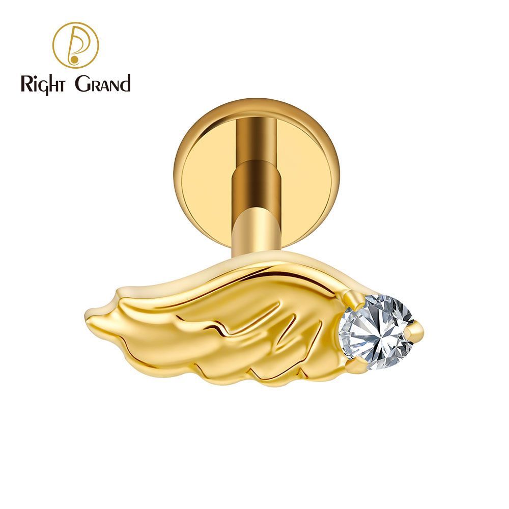 Right Grand Titanium Internal Thread CZ Wing Labret Ring 16G Flat Back Cartilage Stud Earring Conch Helix Lip Piercing Jewelry