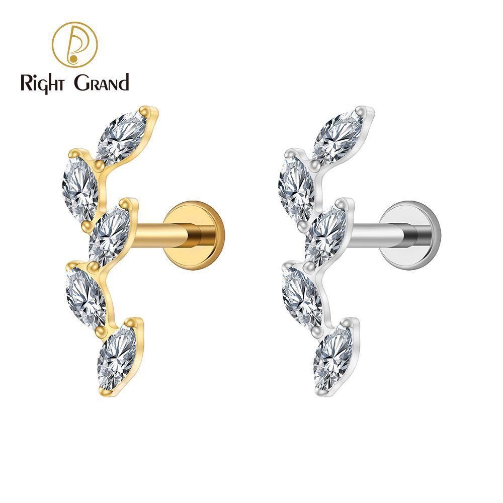 Right Grand Titanium 16G/18G Threadless Push Pin 5 Marquise CZ Labret Stud Helix Conch Cartilage Tragus Flat Back Piercing