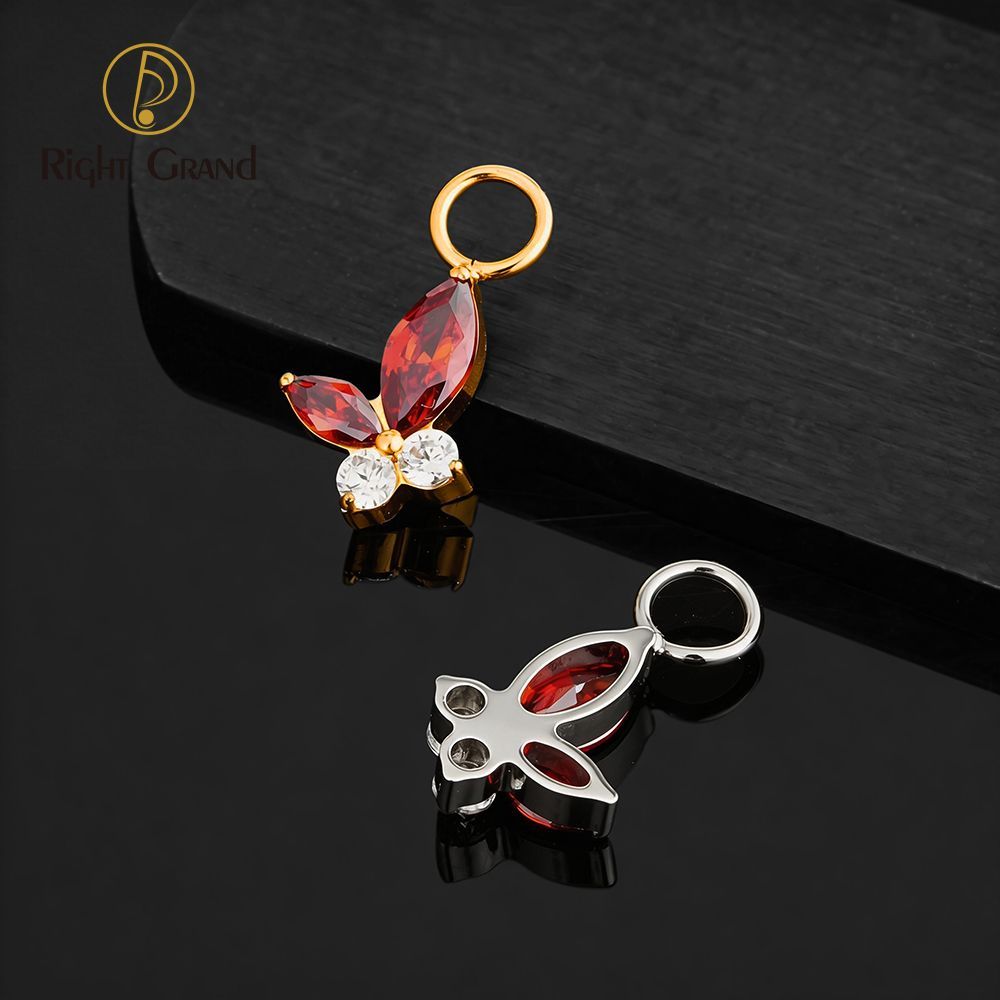 Right Grand ASTM F136 Titanium Marquise Garnet Butterfly Drop Ring Charm for Ear Lobe Dangle Hoop Huggie Earrings
