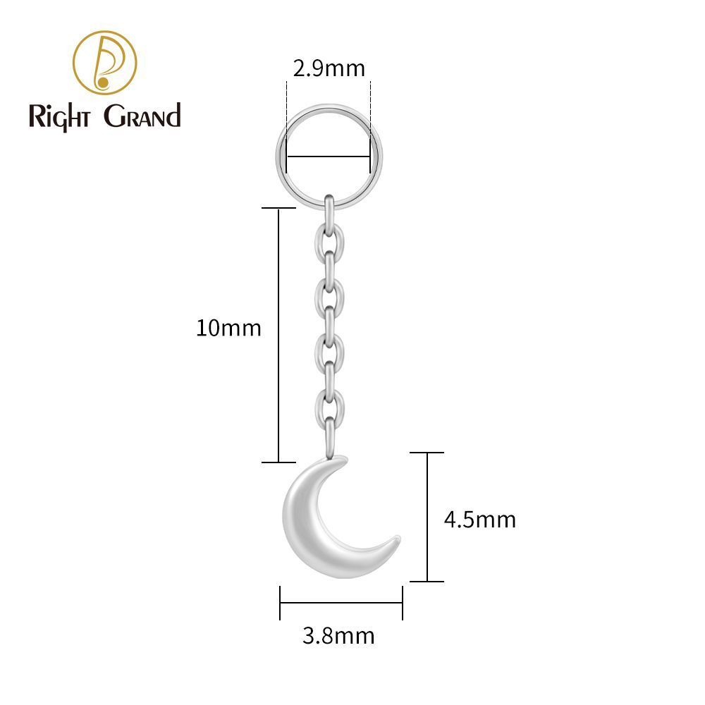 Right Grand ASTM F136 Titanium Moon Drop Ring Charm for Ear Lobe Dangle Hoop Huggie Earrings