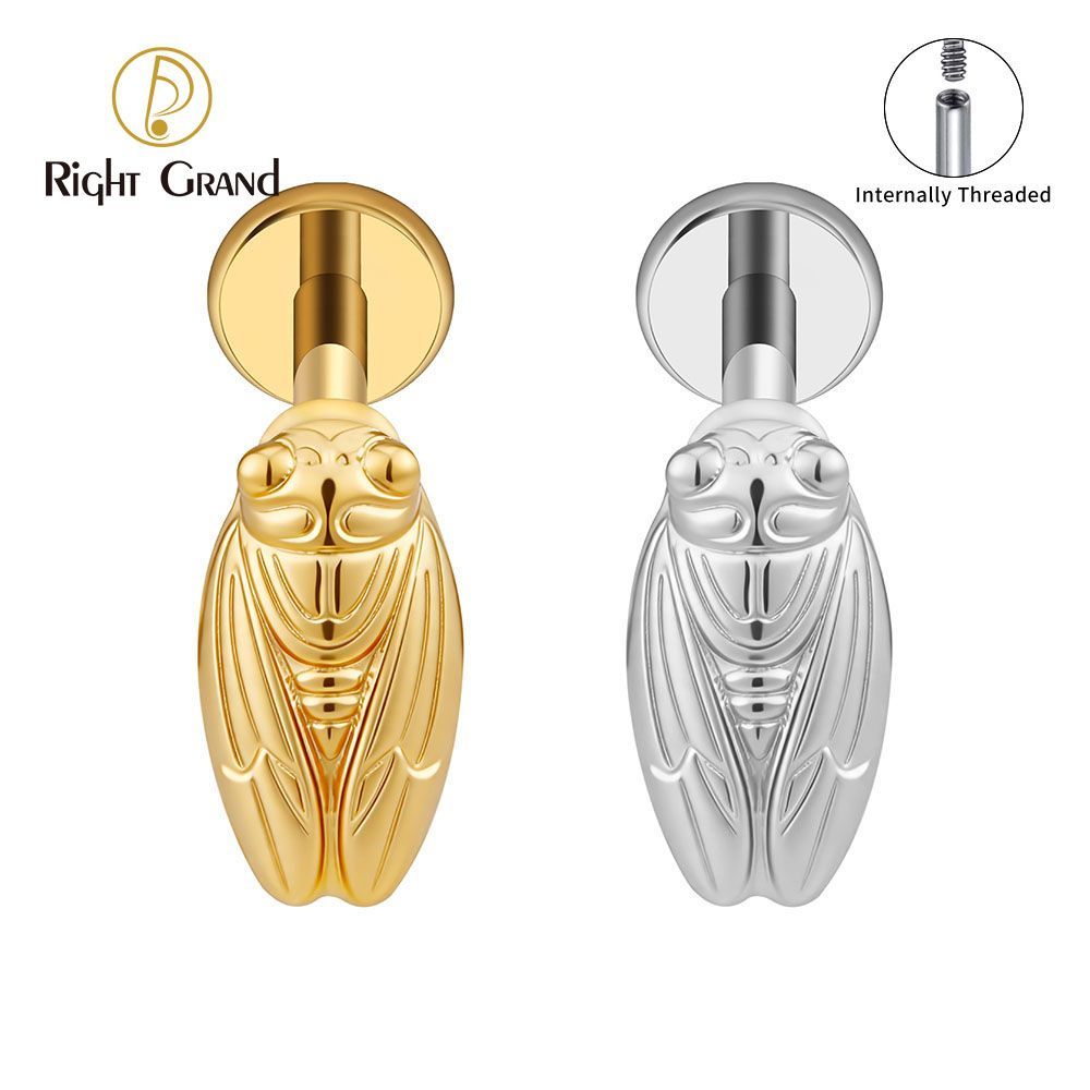 Right Grand Titanium Internal Thread Summer Cicada Labret Ring 16G Flat Back Cartilage Stud Earring Conch Helix Lip Piercing Jewelry
