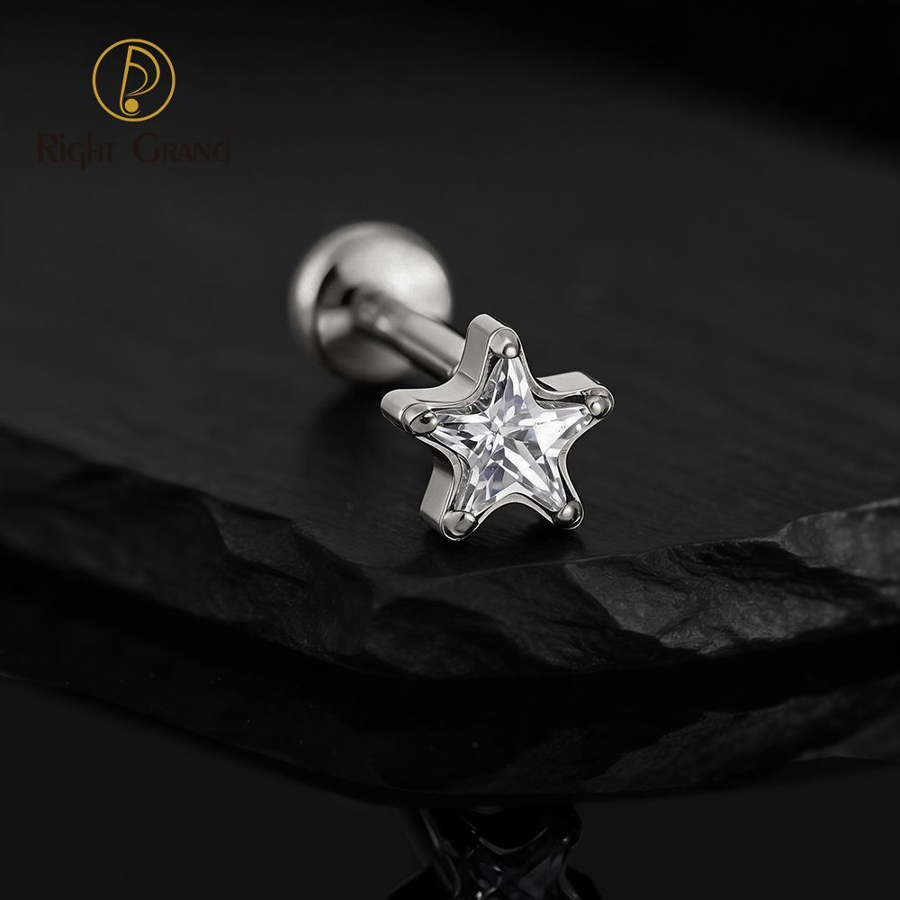 Right Grand Titanium 16G/18G Threadless Push Pin Star CZ Flat Back Stud Earring 16G Helix Tragus Cartilage Lip Piercing