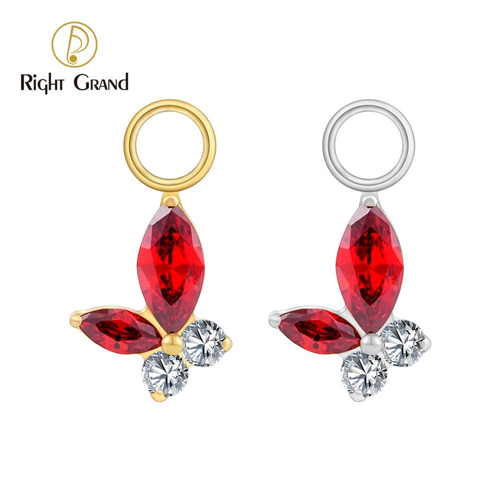 Right Grand ASTM F136 Titanium Marquise Garnet Butterfly Drop Ring Charm for Ear Lobe Dangle Hoop Huggie Earrings