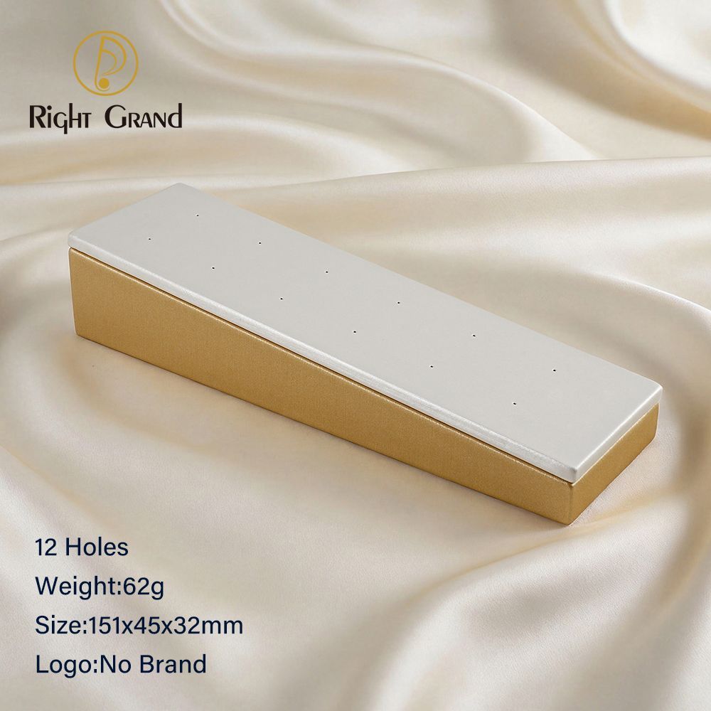 Right Grand High Quality Fiberboard Leather Rectangular Sloped Display Stand for Piercing Body Jewelry Modern Display Holder with 12 Holes