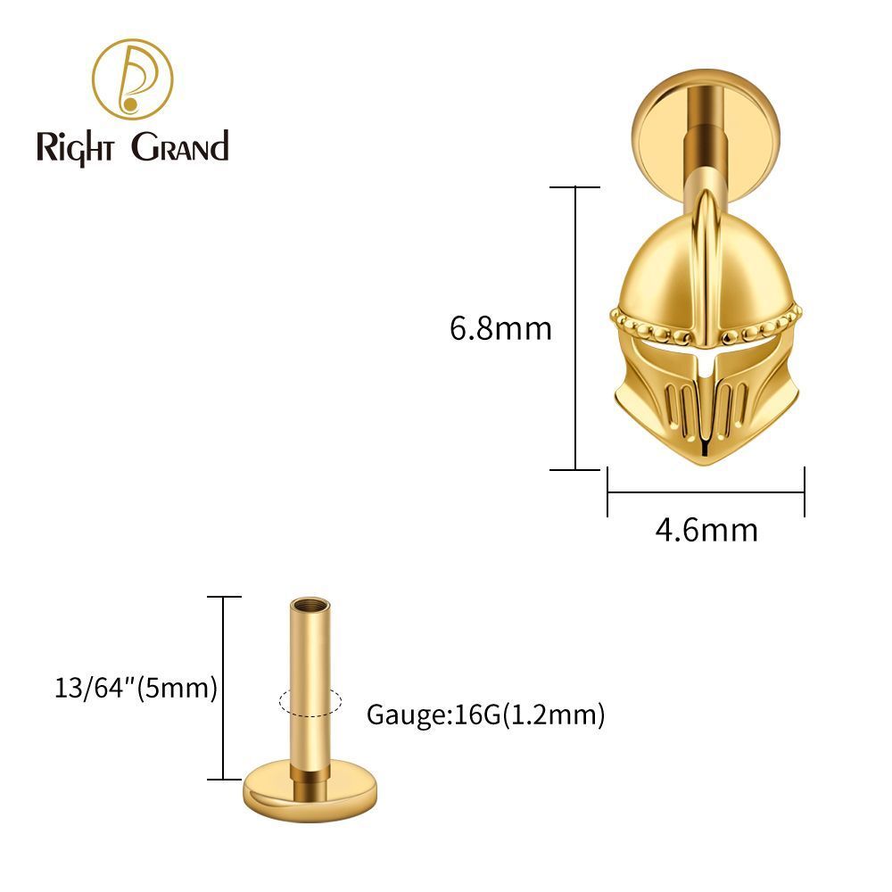Right Grand ASTM F136 Titanium Internal Thread Helmet Labret Ring 16G Flat Back Cartilage Stud Earring Conch Helix Lip Piercing Jewelry