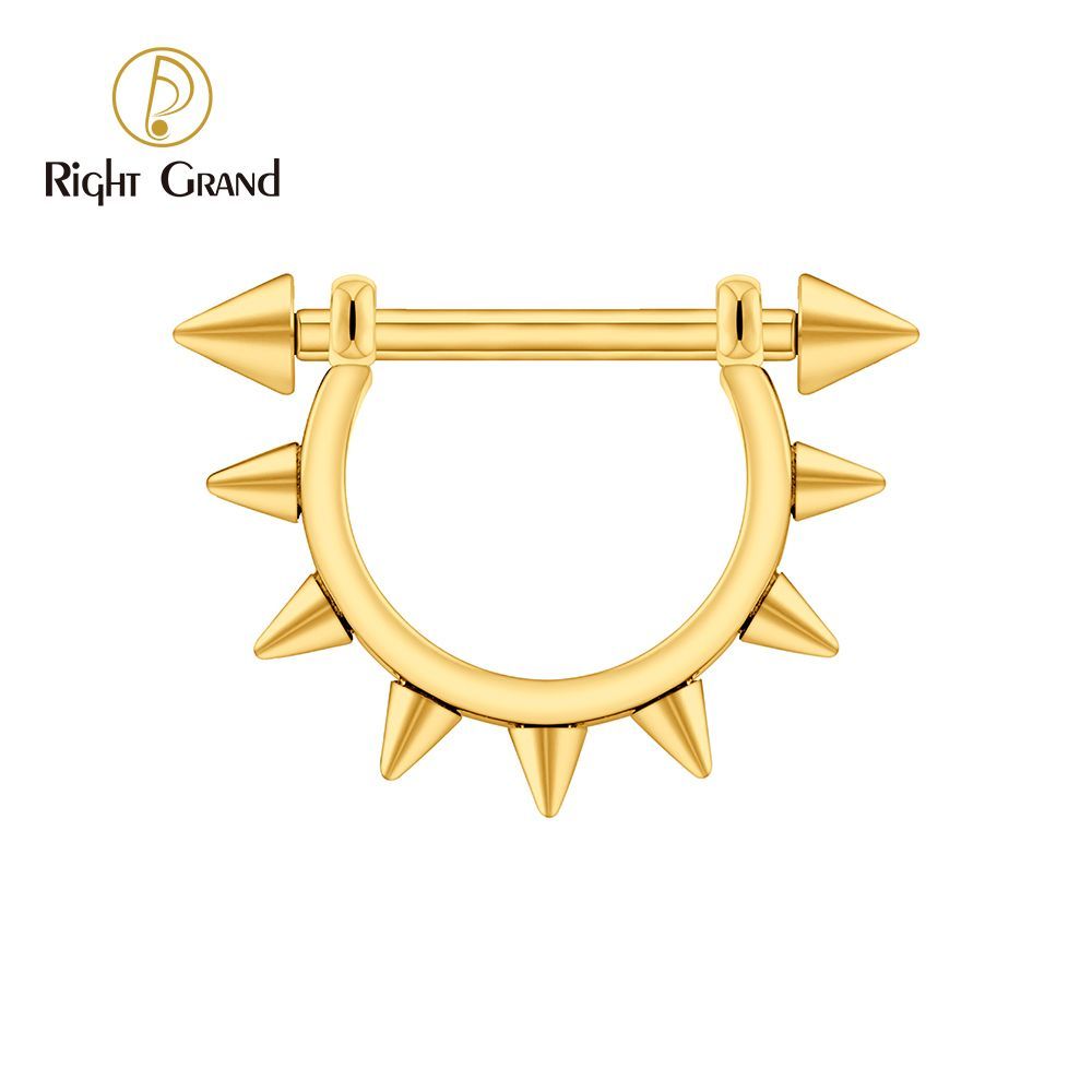 Right Grand Titanium Cone Straight Barbell Hinged Septum Clicker Nose Ring 16G Daith Helix Hoop Earring Piercing Jewelry