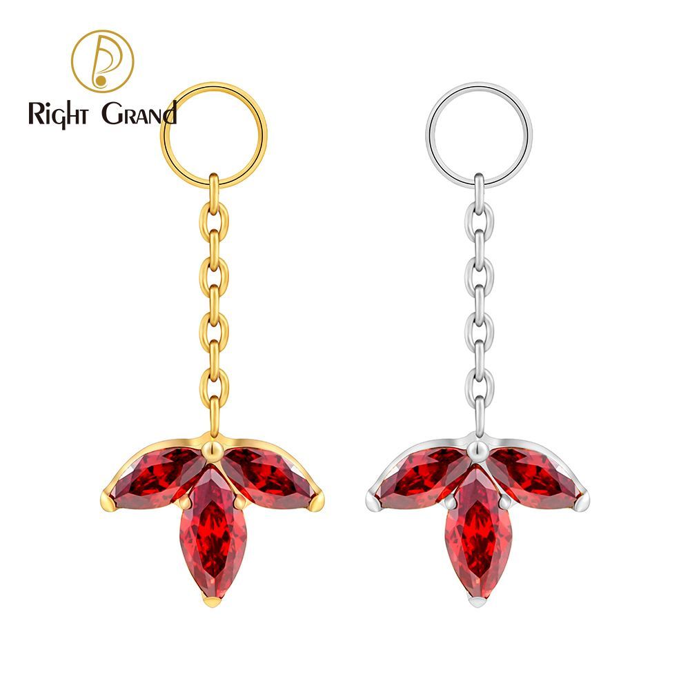 Right Grand ASTM F136 Titanium Marquise Garnet Chain Drop Ring Charm for Ear Lobe Dangle Hoop Huggie Earrings