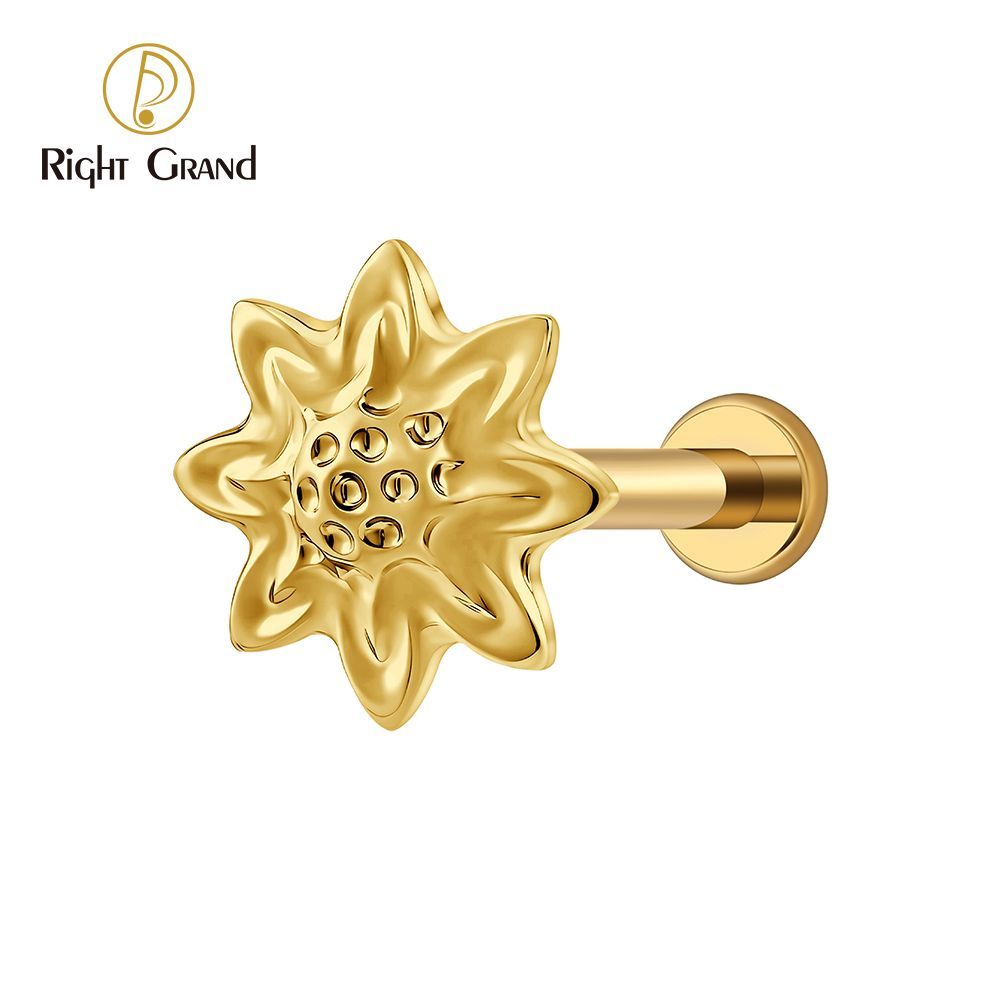 Right Grand Titanium 16G/18G Threadless Push Pin Daisy Flower Labret Ring 16G Flat Back Cartilage Stud Earring Conch Helix Lip Piercing Jewelry