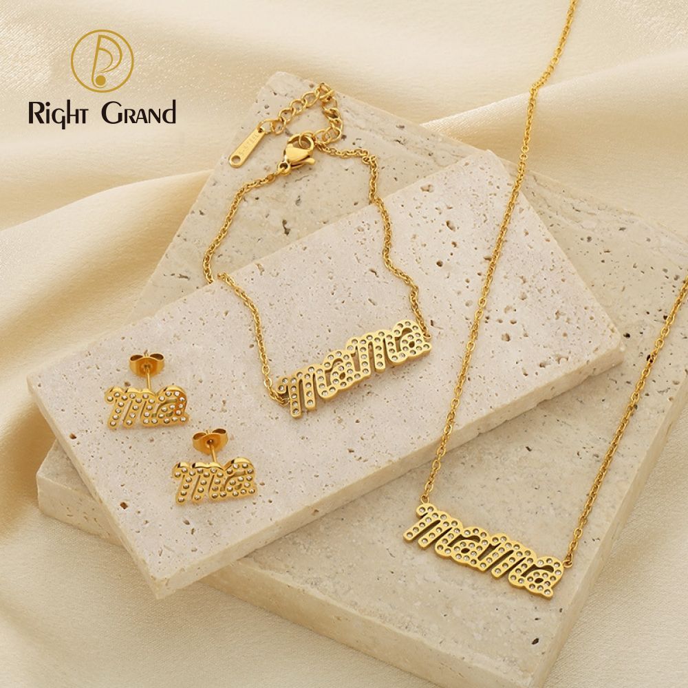 Right Grand 2025 Trending Product Stainless Steel Mothers Day Gifts Mama Letter Pendant Necklace Bracelet Earrings Jewelry Set