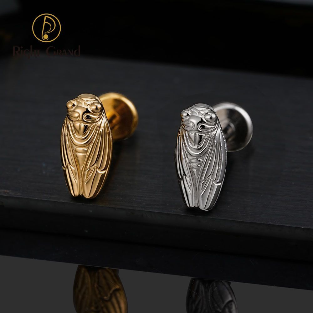 Right Grand Titanium Internal Thread Summer Cicada Labret Ring 16G Flat Back Cartilage Stud Earring Conch Helix Lip Piercing Jewelry
