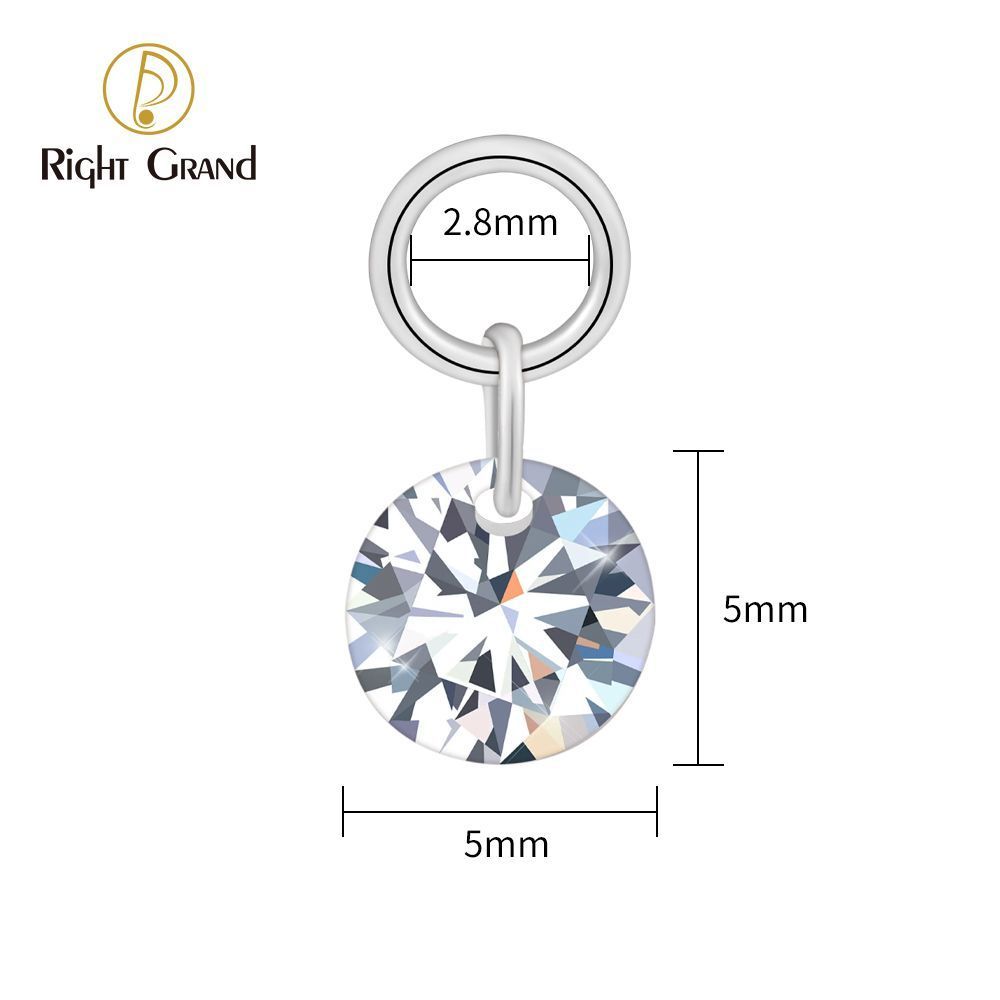 Right Grand ASTM F136 Titanium Round CZ Drop Ring Charm for Ear Lobe Dangle Hoop Huggie Earrings