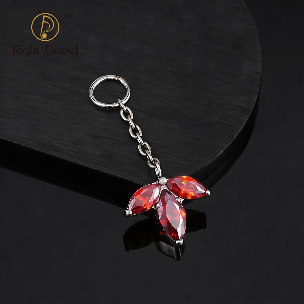 Right Grand ASTM F136 Titanium Marquise Garnet Chain Drop Ring Charm for Ear Lobe Dangle Hoop Huggie Earrings