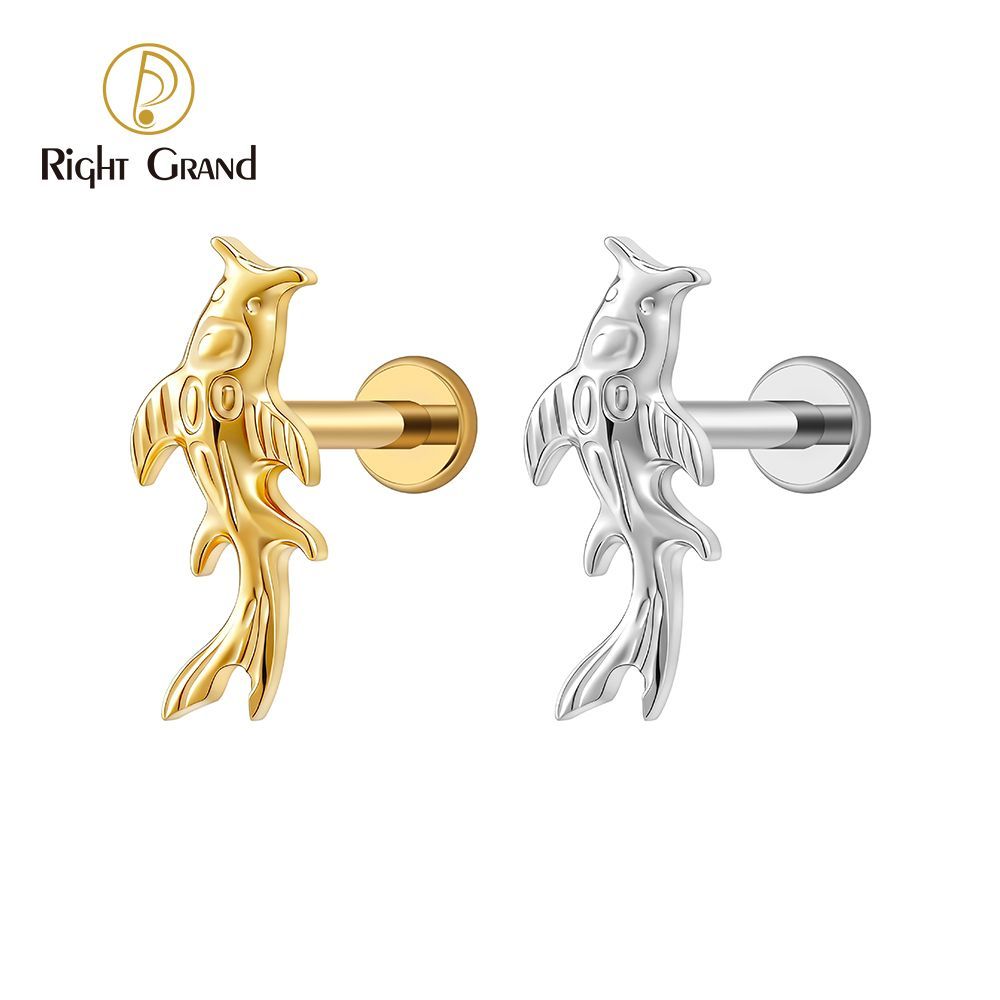 Right Grand Titanium 16G/18G Threadless Push Pin Koi Fish Cartilage Earring Tiny Tragus Stud Helix Conch Flatback Piercing 16G Animal Body Jewelry