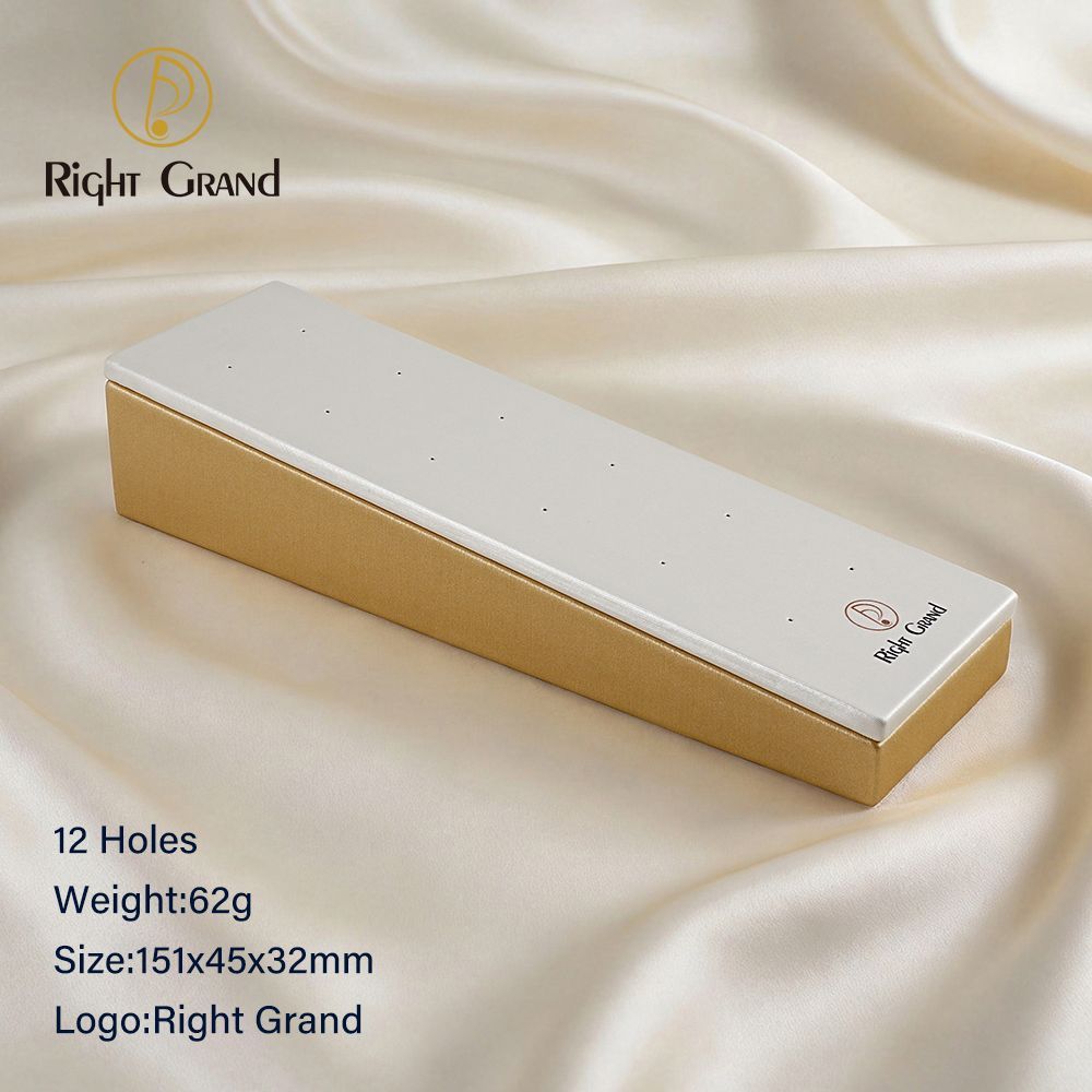 Right Grand High Quality Fiberboard Leather Rectangular Sloped Display Stand for Piercing Body Jewelry Modern Display Holder with 12 Holes