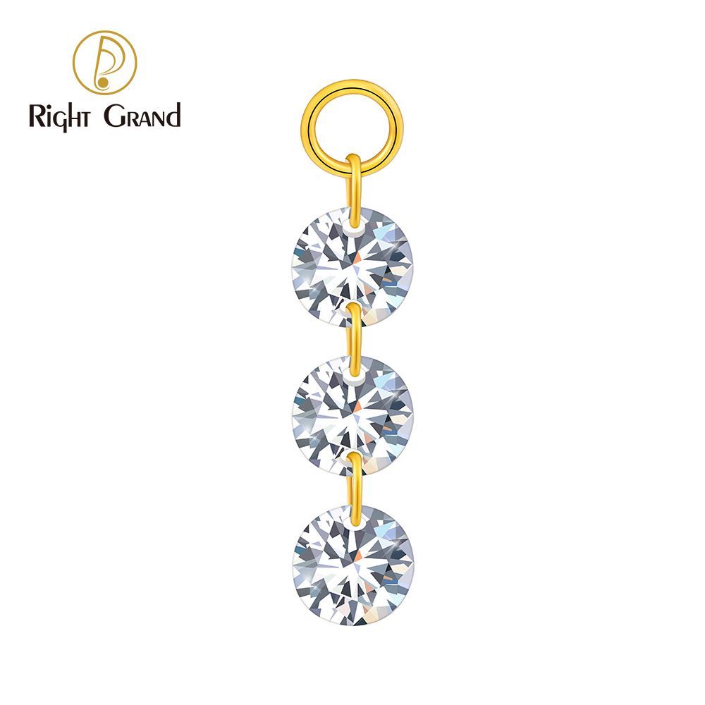 Right Grand ASTM F136 Titanium Triple Round CZ Drop Ring Charm for Ear Lobe Dangle Hoop Huggie Earrings