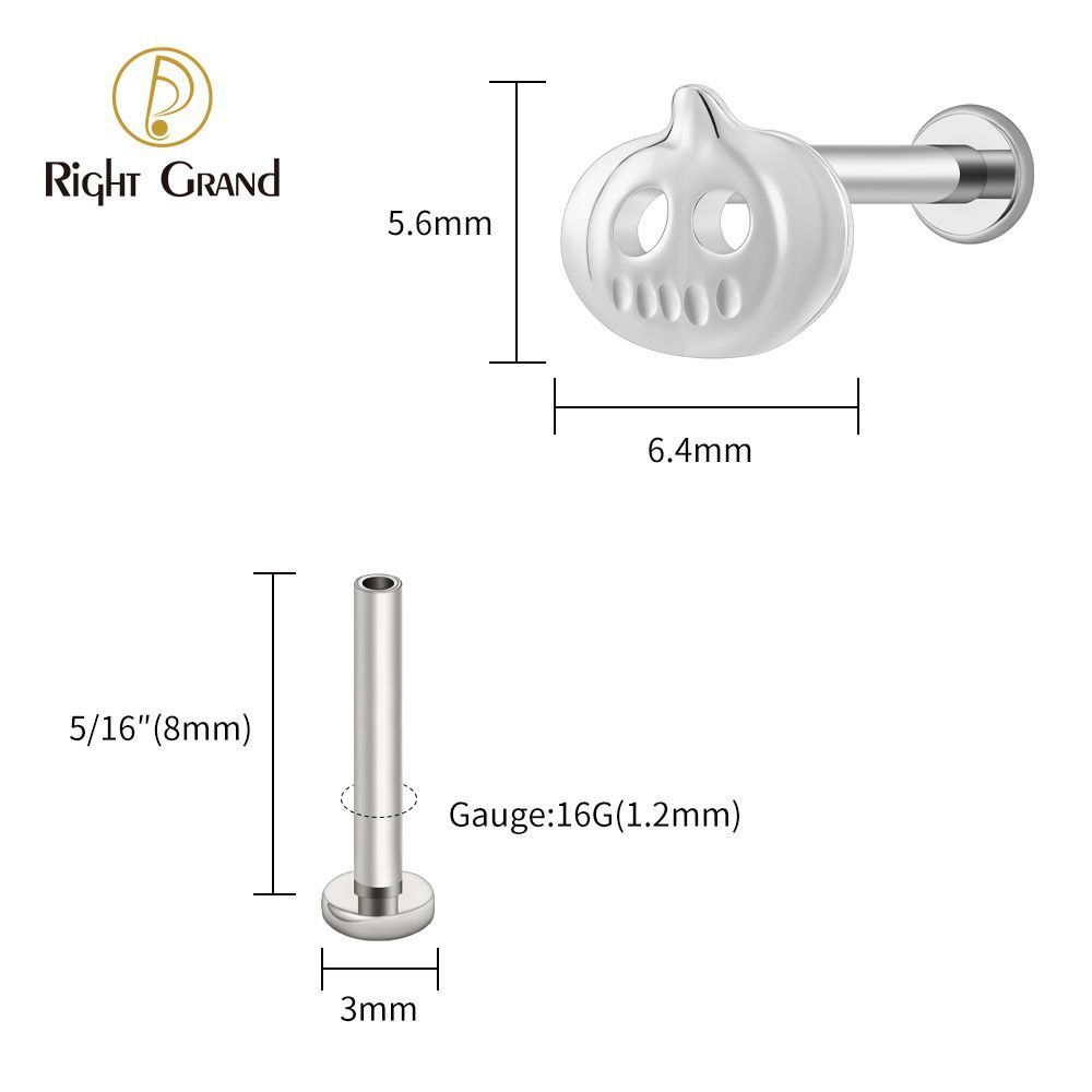Right Grand Titanium 16G/18G Threadless Push Pin Halloween Pumpkin Ghost Punk Labret Ring 16G Flat Back Cartilage Stud Earring Conch Helix Lip Piercing Jewelry
