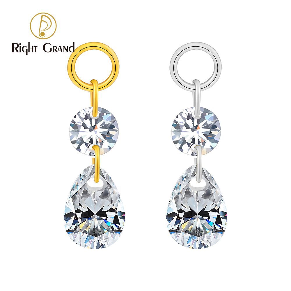 Right Grand ASTM F136 Titanium Round & Waterdrop CZ Drop Ring Charm for Ear Lobe Dangle Hoop Huggie Earrings