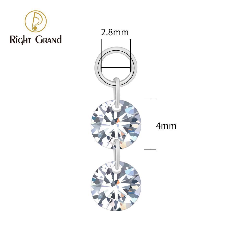 Right Grand ASTM F136 Titanium Double Round CZ Drop Ring Charm for Ear Lobe Dangle Hoop Huggie Earrings