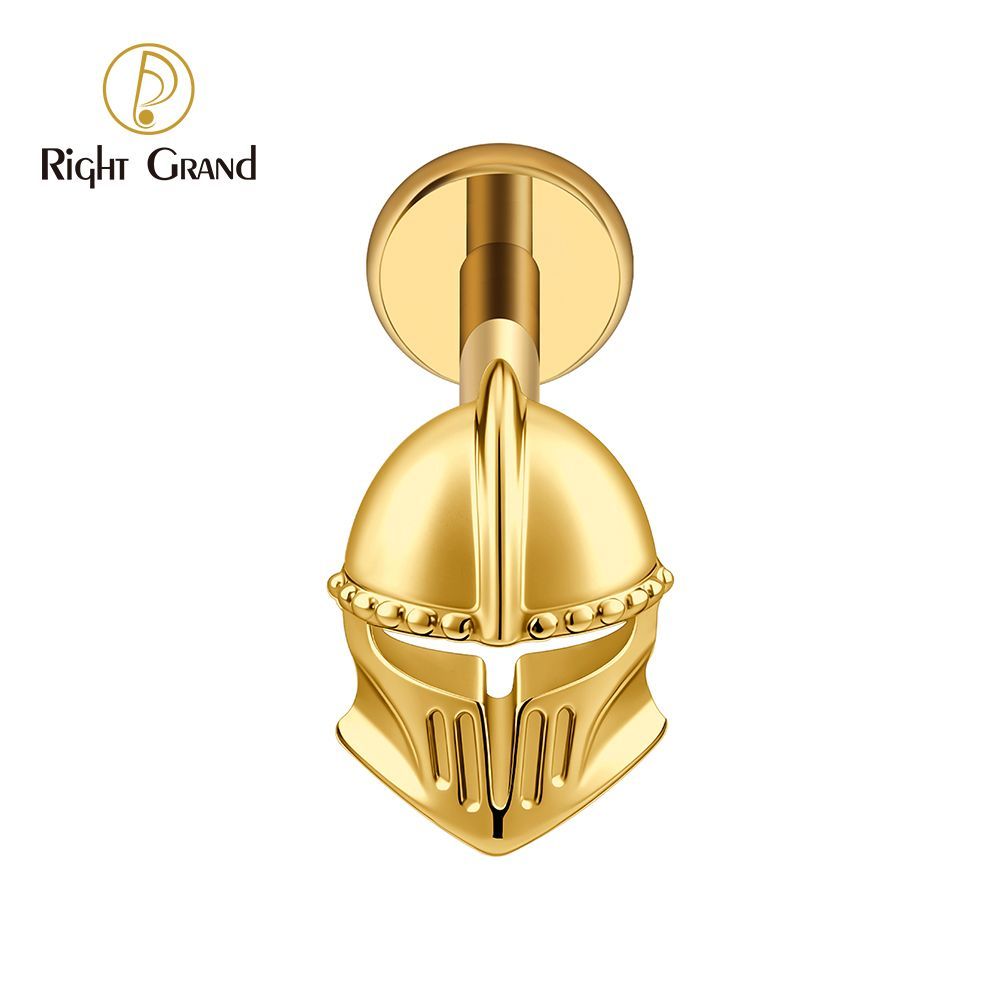 Right Grand ASTM F136 Titanium Internal Thread Helmet Labret Ring 16G Flat Back Cartilage Stud Earring Conch Helix Lip Piercing Jewelry