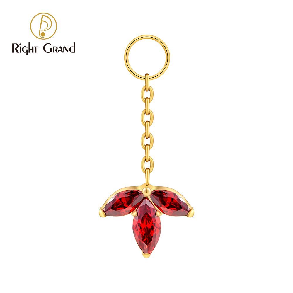 Right Grand ASTM F136 Titanium Marquise Garnet Chain Drop Ring Charm for Ear Lobe Dangle Hoop Huggie Earrings