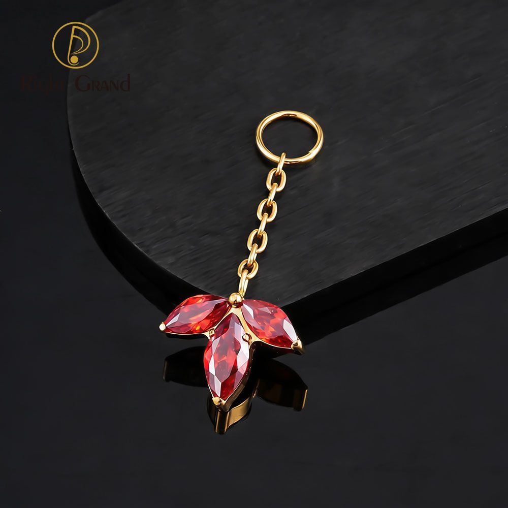 Right Grand ASTM F136 Titanium Marquise Garnet Chain Drop Ring Charm for Ear Lobe Dangle Hoop Huggie Earrings