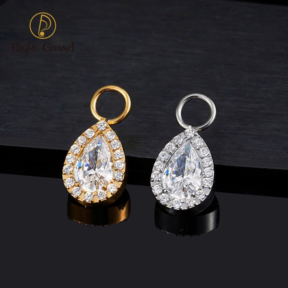 Right Grand Titanium CZ Waterdrop Drop Ring Charm for Ear Lobe Dangle Hoop Huggie Earrings