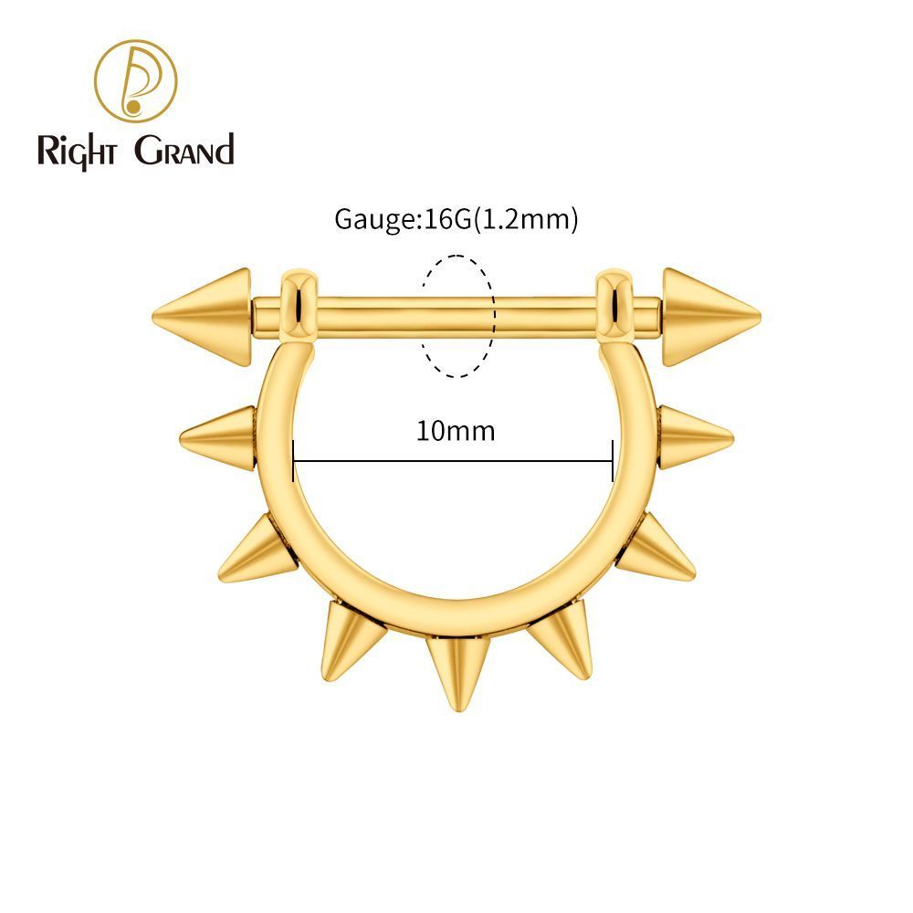 Right Grand Titanium Cone Straight Barbell Hinged Septum Clicker Nose Ring 16G Daith Helix Hoop Earring Piercing Jewelry