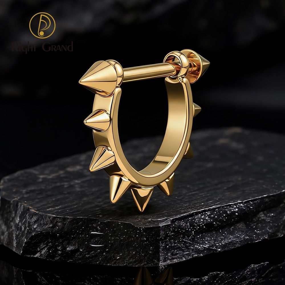 Right Grand Titanium Cone Straight Barbell Hinged Septum Clicker Nose Ring 16G Daith Helix Hoop Earring Piercing Jewelry