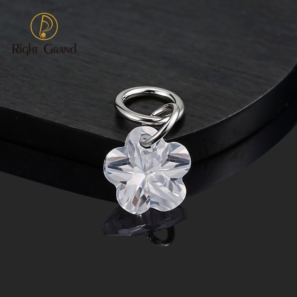 Right Grand Titanium Plum Blossom CZ Drop Ring Charm for Ear Lobe Dangle Hoop Huggie Earrings