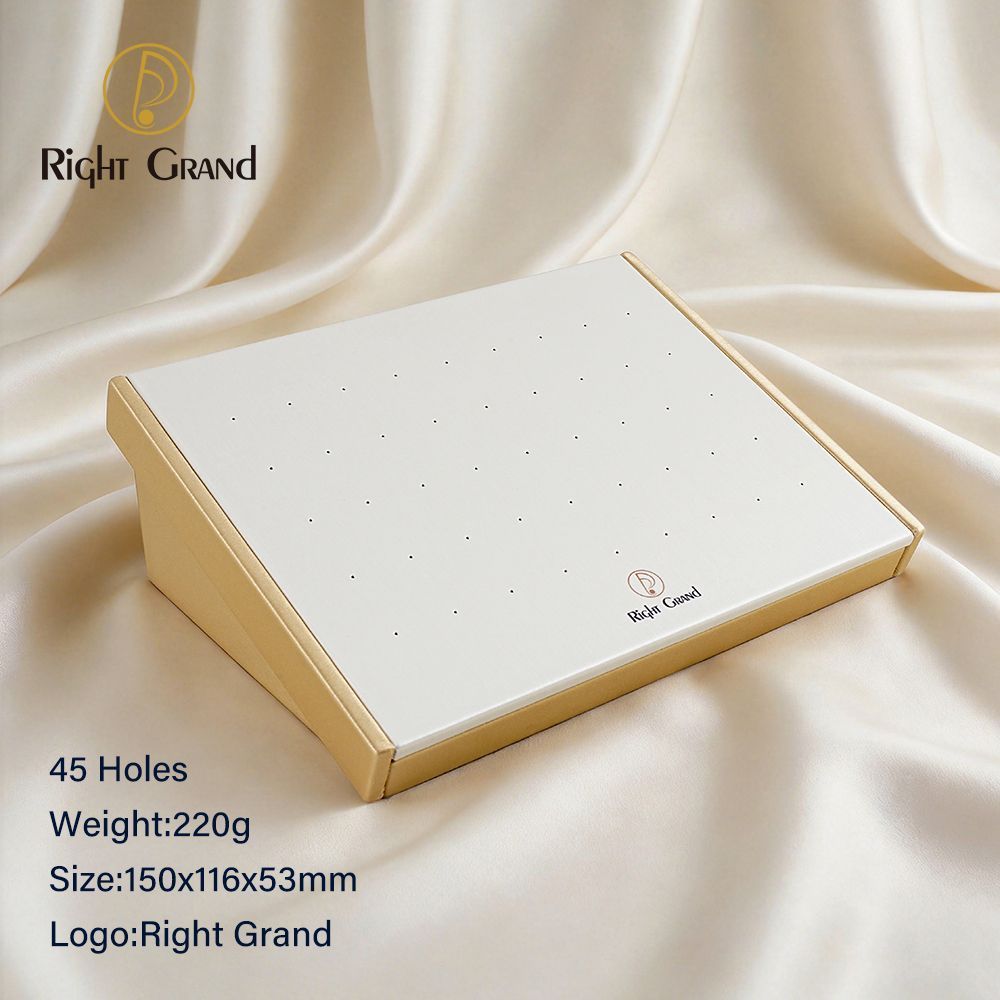 Right Grand High Quality Fiberboard Leather Rectangle Sloped Display Stand for Piercing Body Jewelry Modern Display Holder with 45 Holes